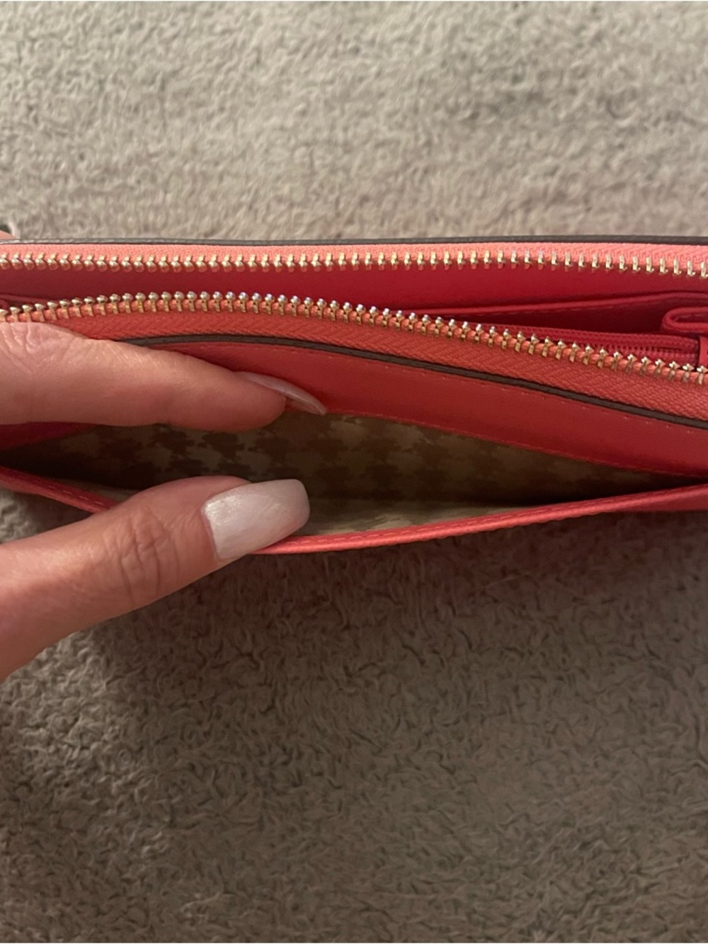Karl Lagerfeld Paris Pink Zip-Around Saffiano Wallet in Hot Coral - Picture 8 of 9